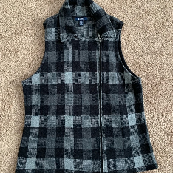 Chaps Black Buffalo Plaid Asymmetrical Vest - Large - Picture 2 of 7